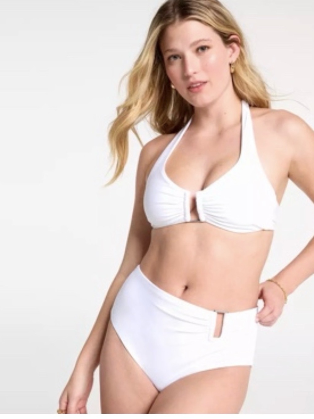 NEW CALIA Women's XL Pure White Asymmetrical Rectangle Trim Swim Bottoms